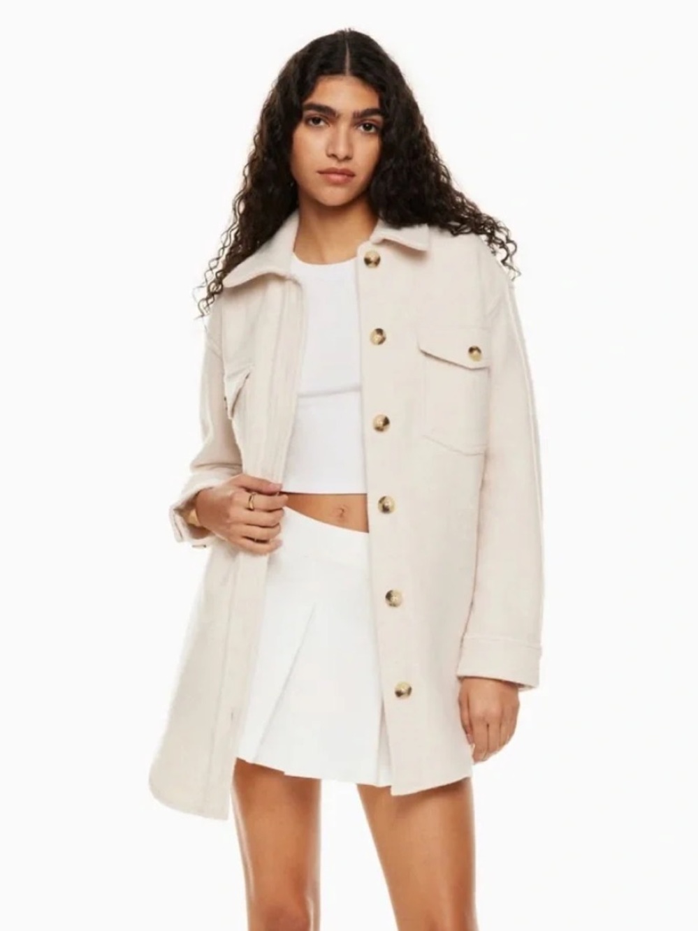 Aritzia Wilfred 100% Merino Wool Tan Shacket Jacket Cream XS Oversized